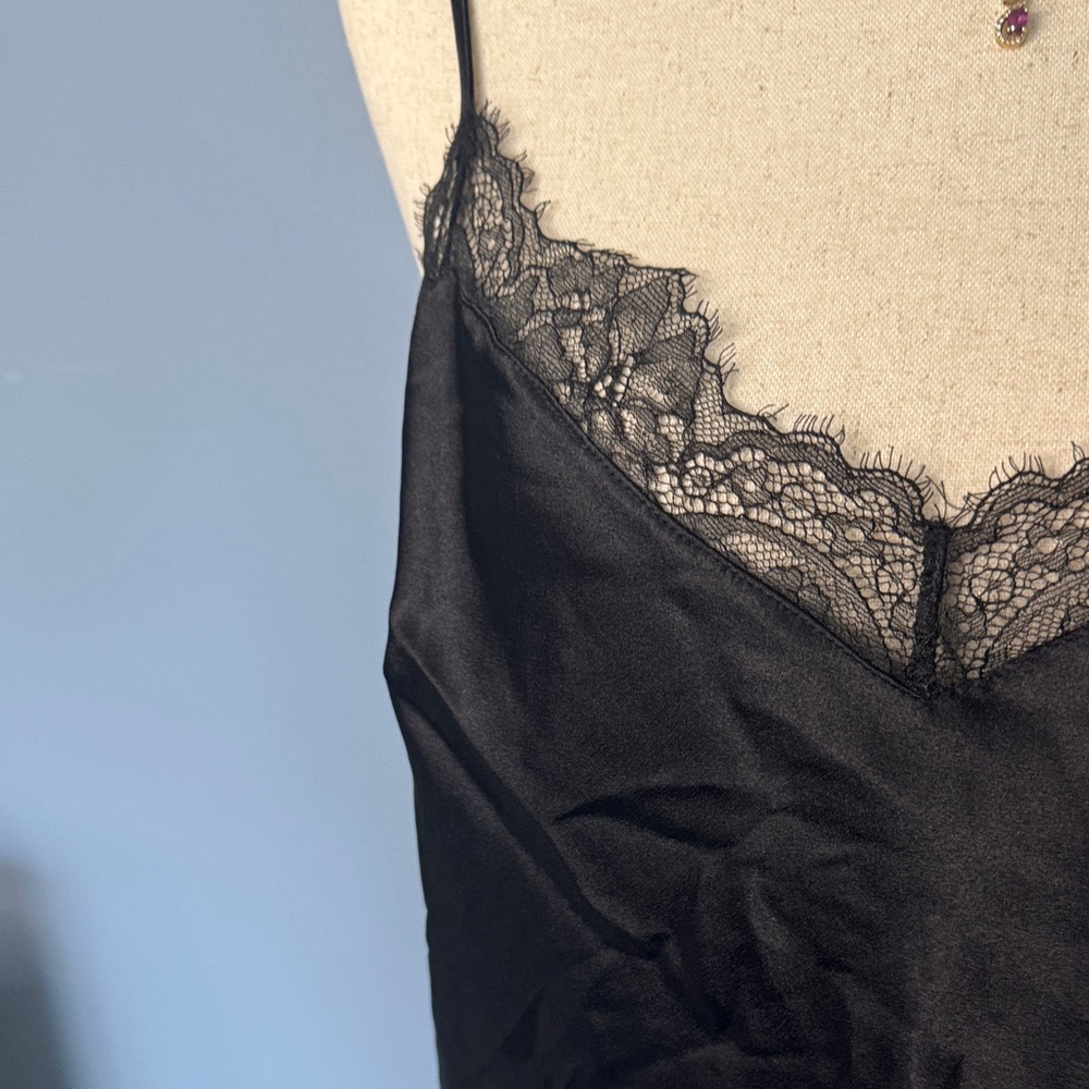 Victoria’s Secret Black Satin & Eyelash Lace Trim Camisole Top - Large - Picture 4 of 13